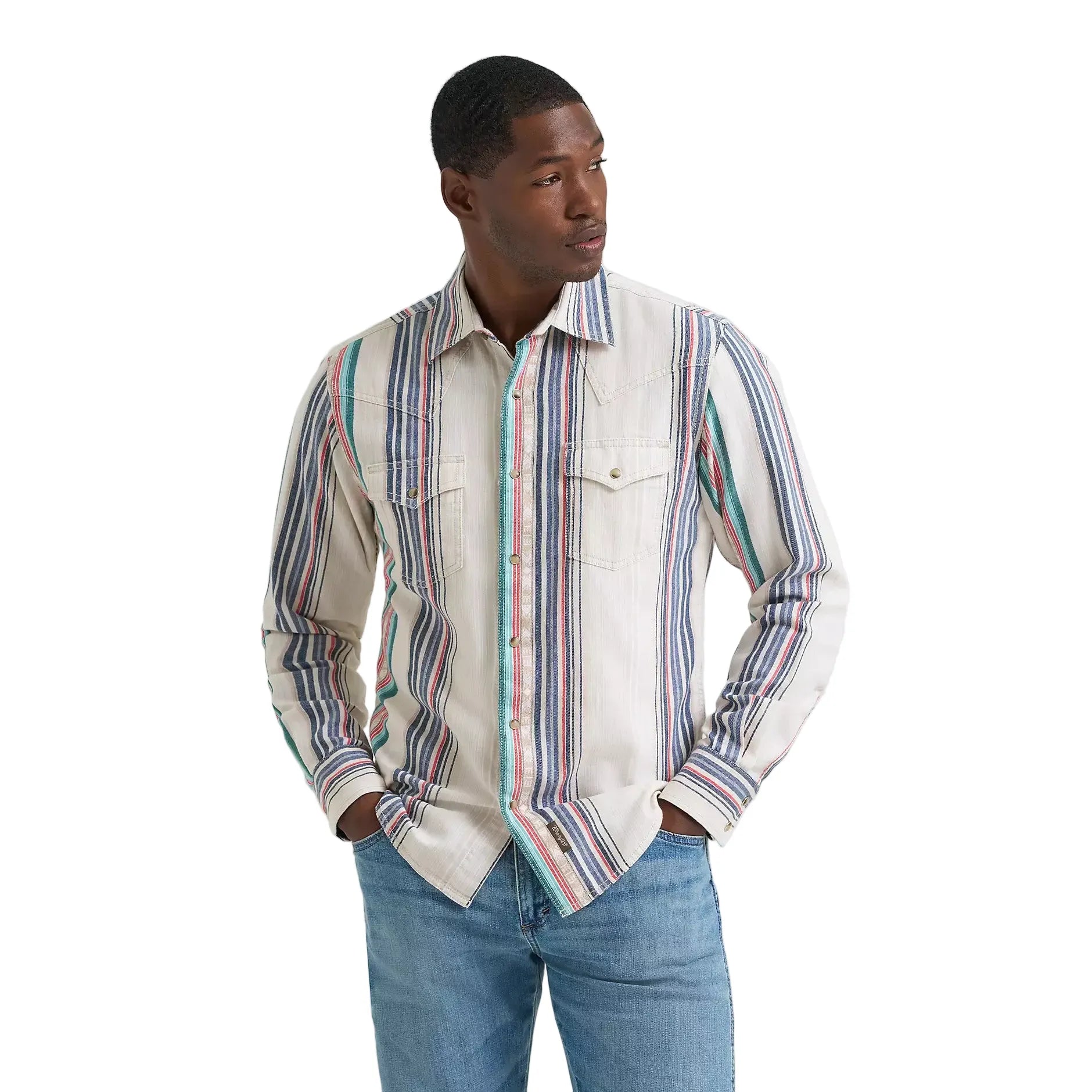 Men's Wrangler Pastel Pop Retro® Premium Stripe Western Snap Shirt 112378795