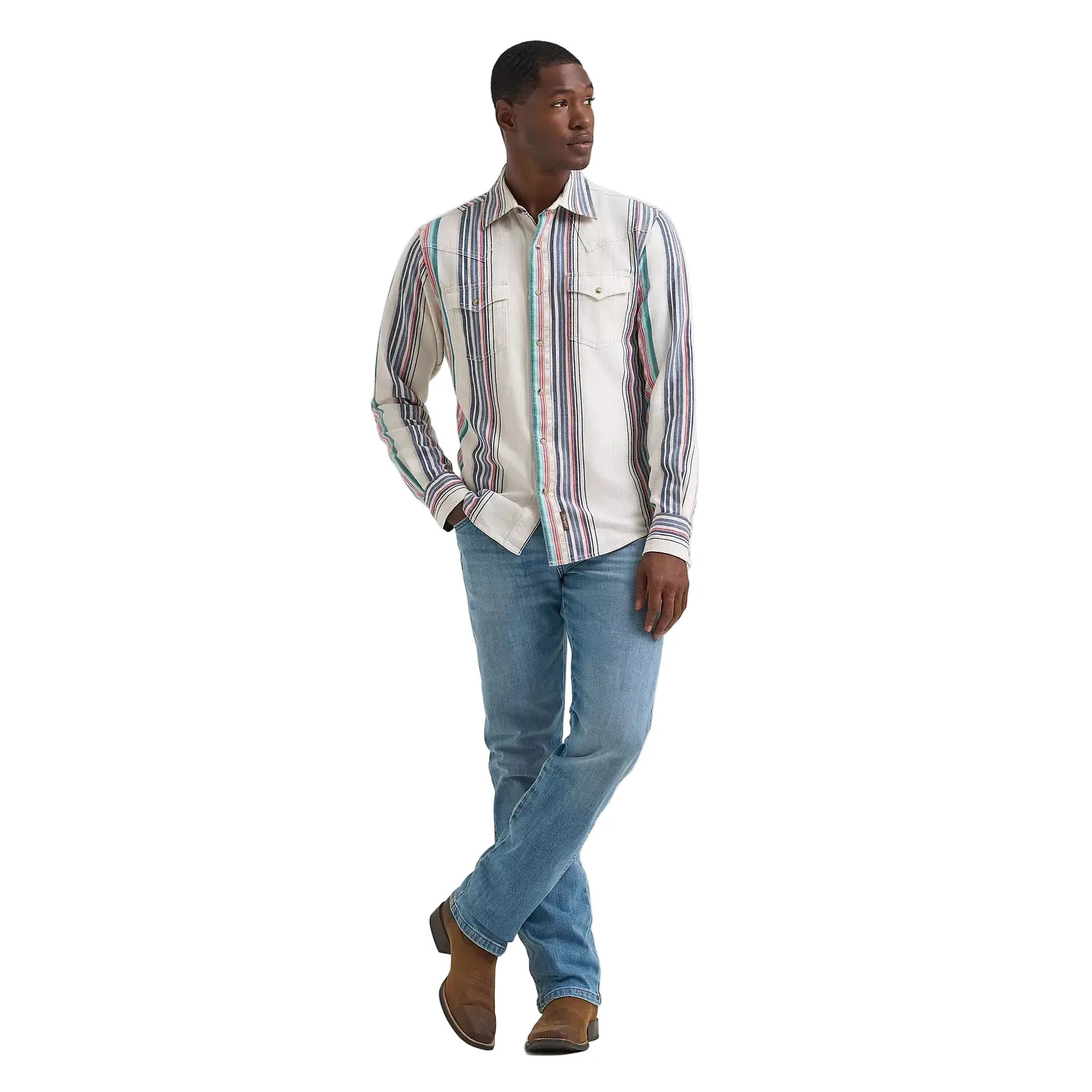 Men's Wrangler Pastel Pop Retro® Premium Stripe Western Snap Shirt 112378795