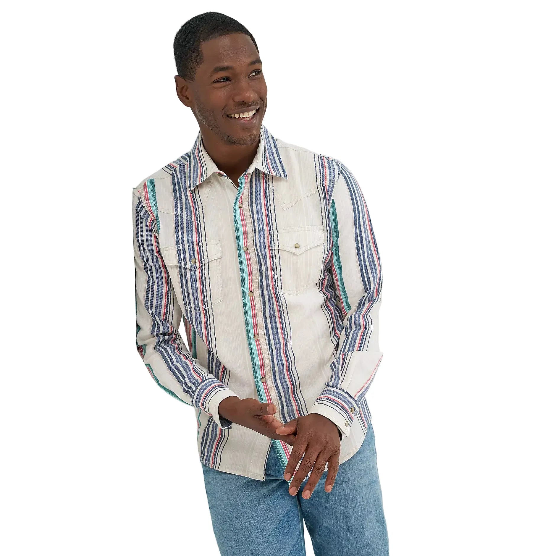 Men's Wrangler Pastel Pop Retro® Premium Stripe Western Snap Shirt 112378795