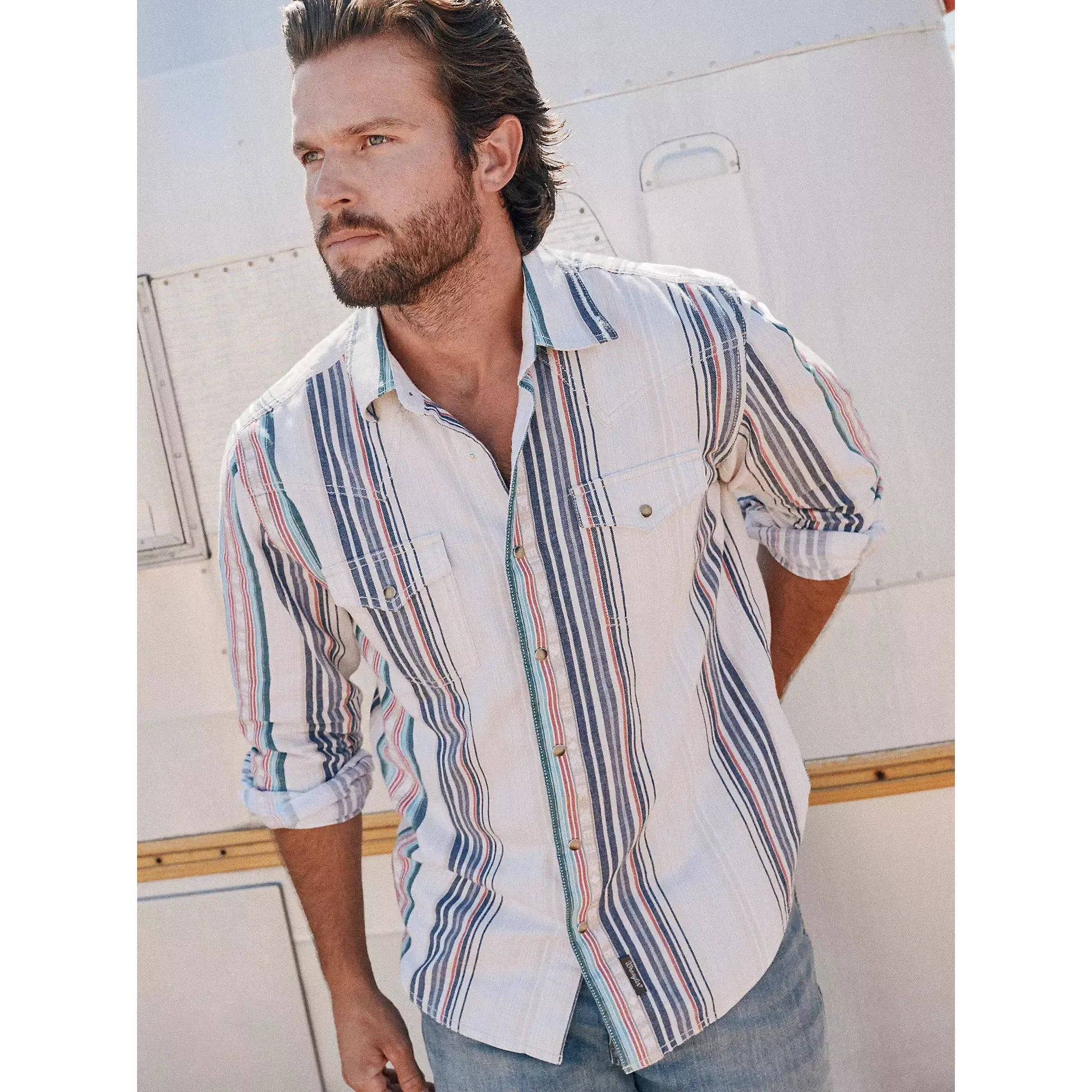 Men's Wrangler Pastel Pop Retro® Premium Stripe Western Snap Shirt 112378795