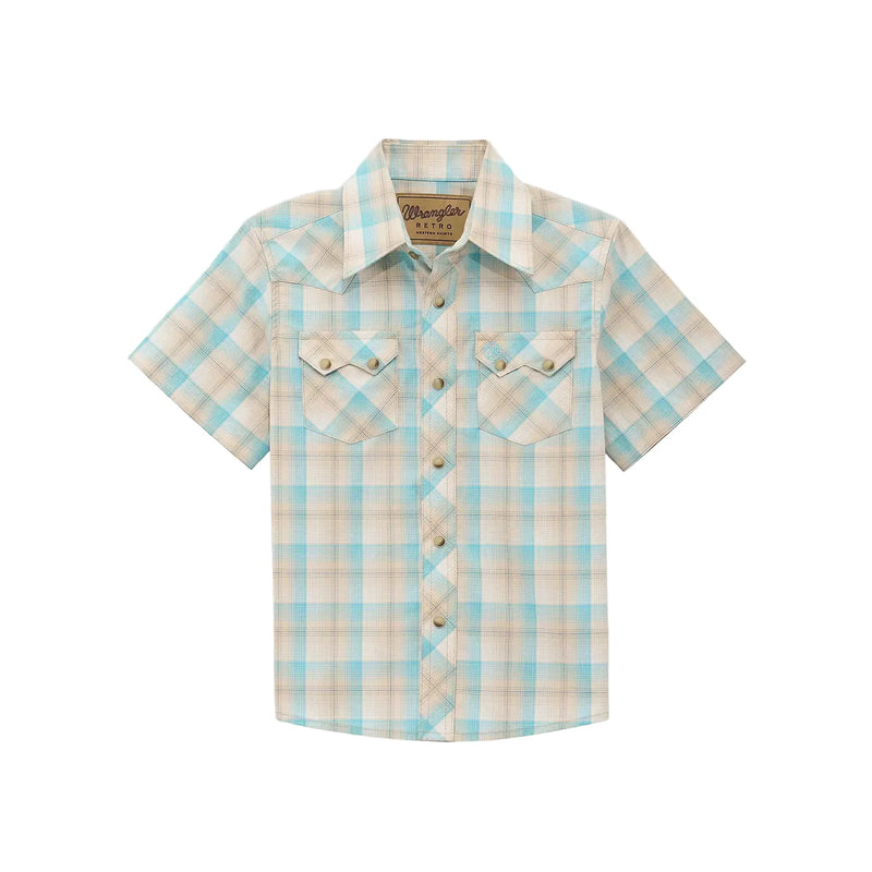 Boy's Wrangler Retro® Tan Light Short Sleeve Western Snap Shirt 112378921