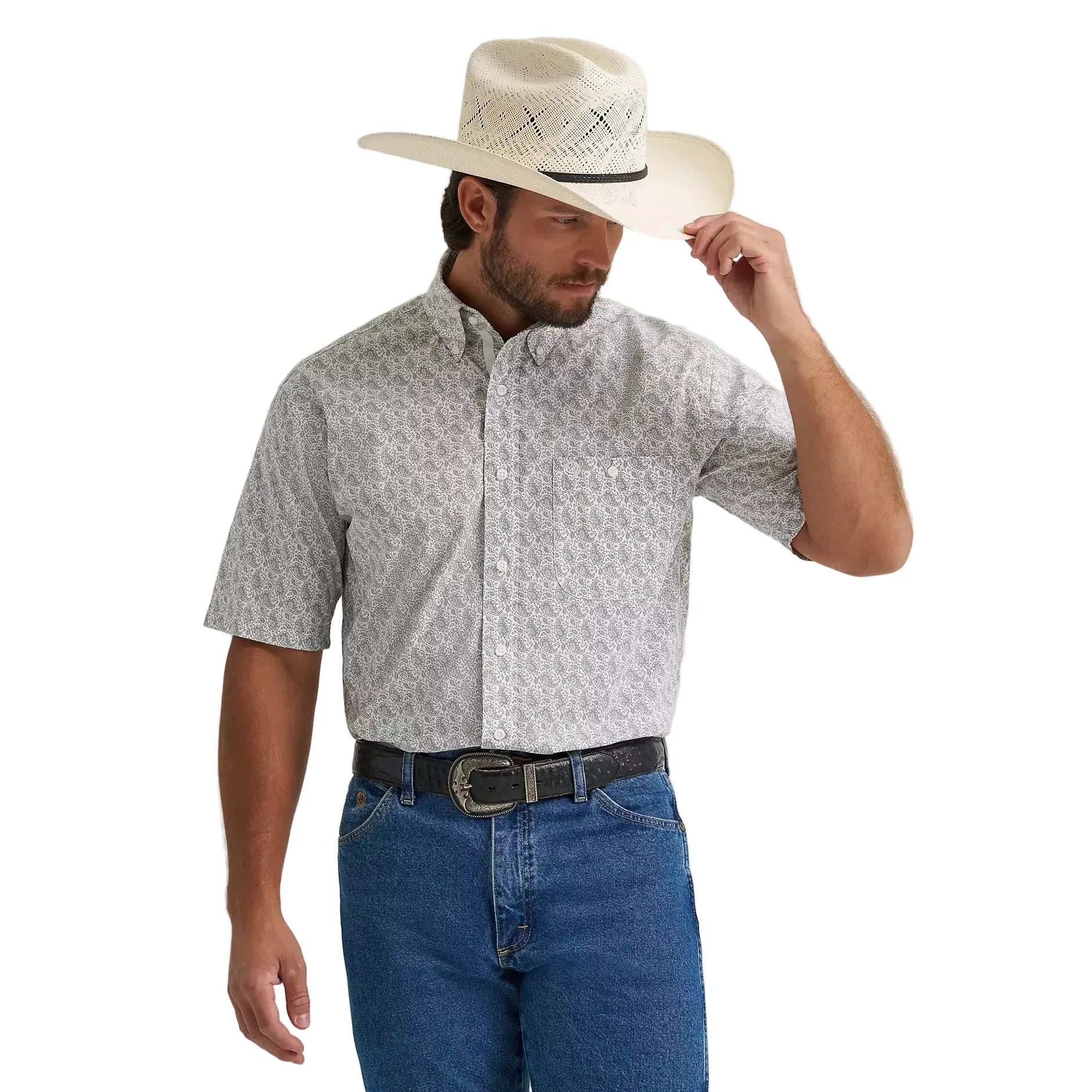 Men's Wrangler George Strait Cloud Paisley Short Sleeve Button Down Shirt 112379056