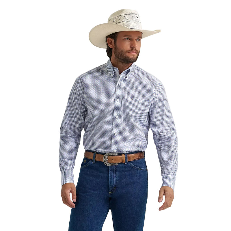 Men's Wrangler George Strait Blue Windows Long Sleeve Button Dow112379062