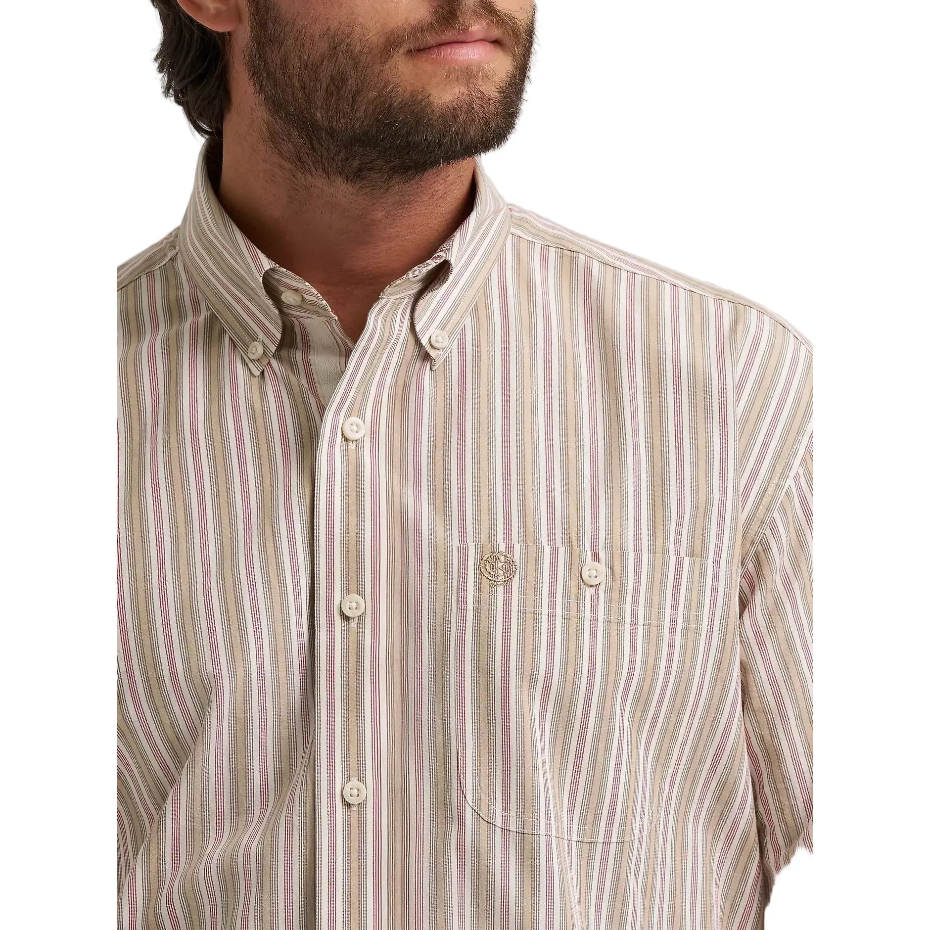 Men's Wrangler George Strait Sand Stripes Short Sleeve One Pocket Button Down Shirt 112379066