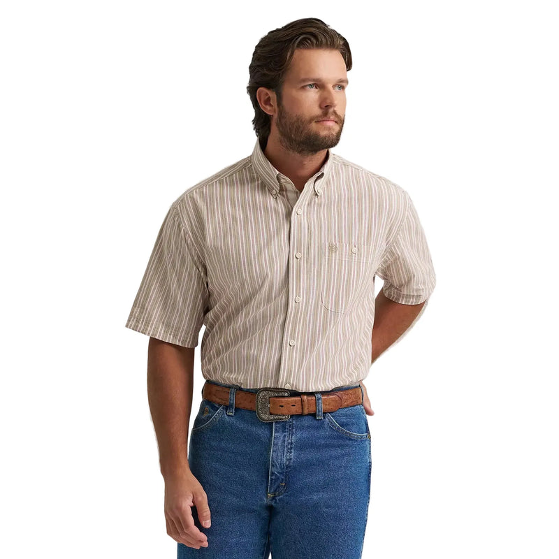 Men's Wrangler George Strait Sand Stripes Short Sleeve One Pocket Button Down Shirt 112379066
