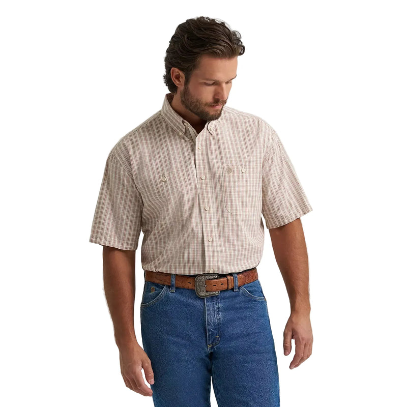 Men's Wrangler George Strait Desert Plaid Short Sleeve Two Pocket Button Down Shirt 112379070