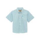 Boy's Wrangler Teal Geo Print Classic Short Sleeve Button Down Shirt 112379163