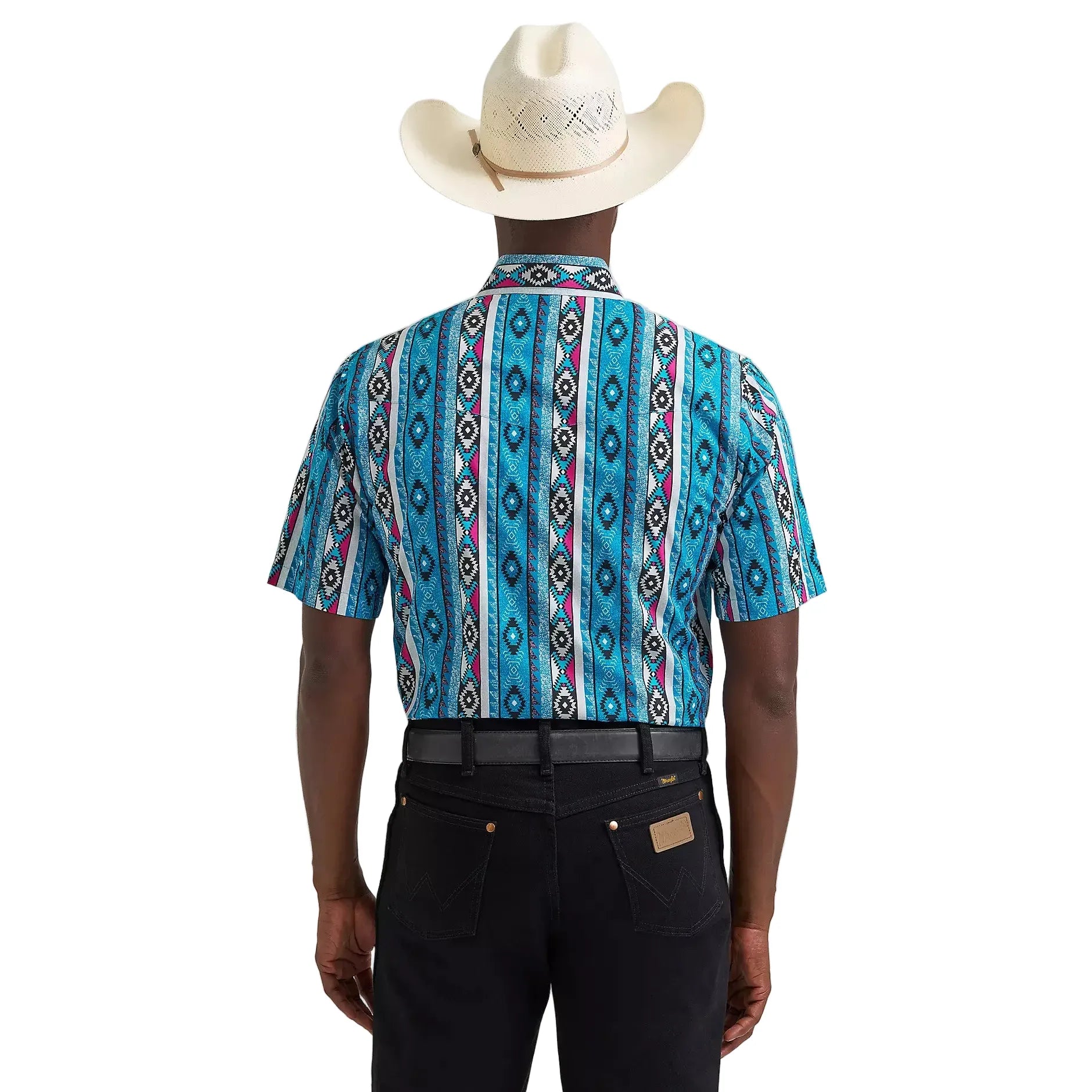 Men's Wrangler Dialed Up Blue Checotah Short Sleeve Western Snap Shirt 112379227