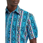Men's Wrangler Dialed Up Blue Checotah Short Sleeve Western Snap Shirt 112379227