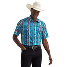 Men's Wrangler Dialed Up Blue Checotah Short Sleeve Western Snap Shirt 112379227