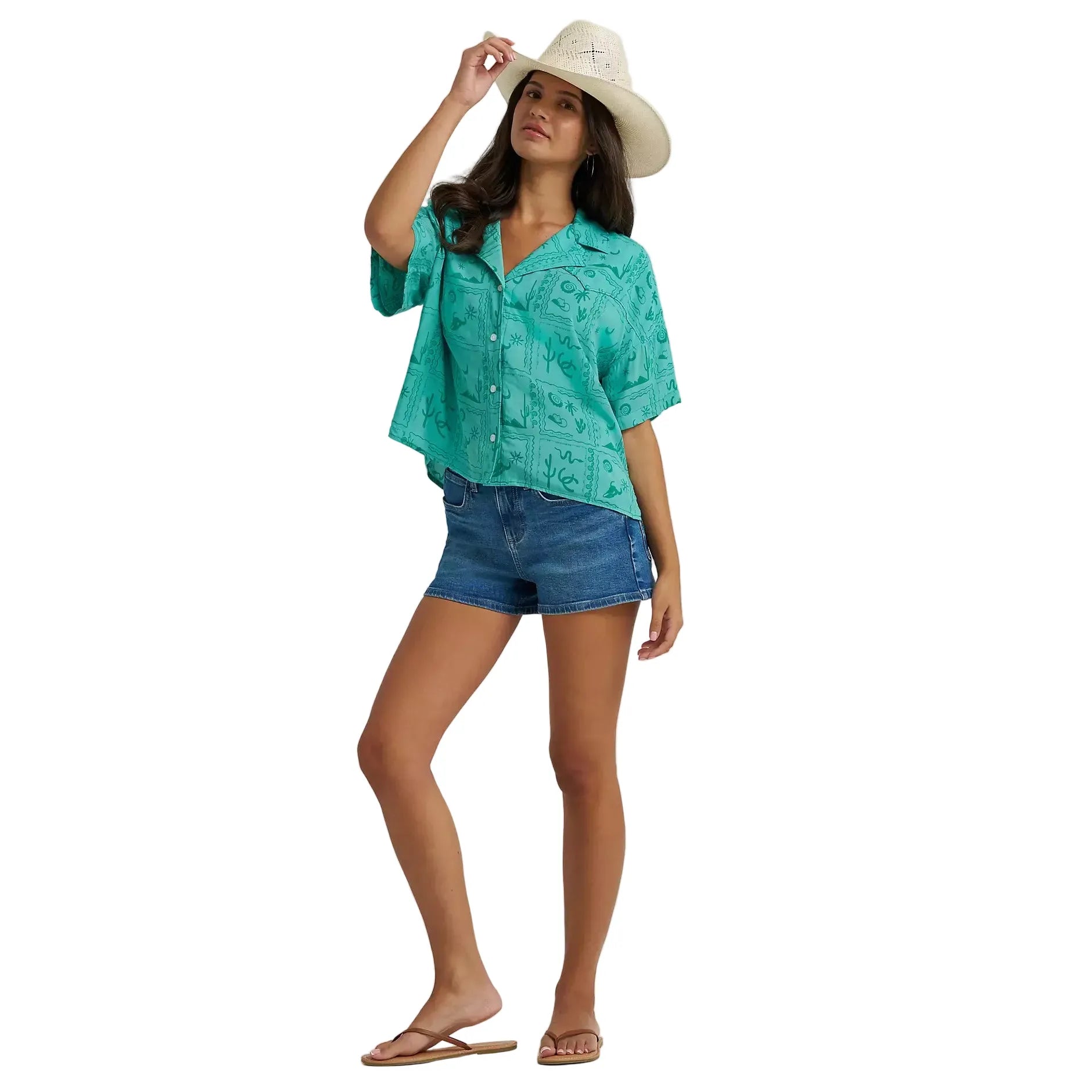 Women's Wrangler Green Square Retro® Cowgirl Camp Shirt