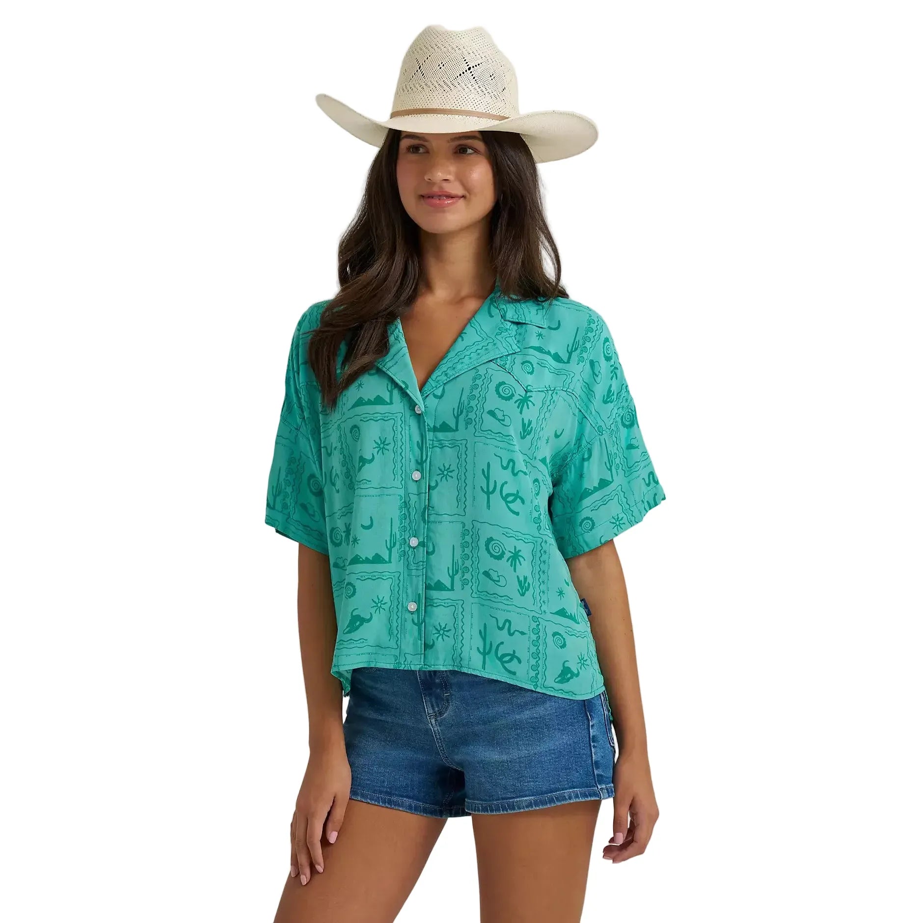 Women's Wrangler Green Square Retro® Cowgirl Camp Shirt