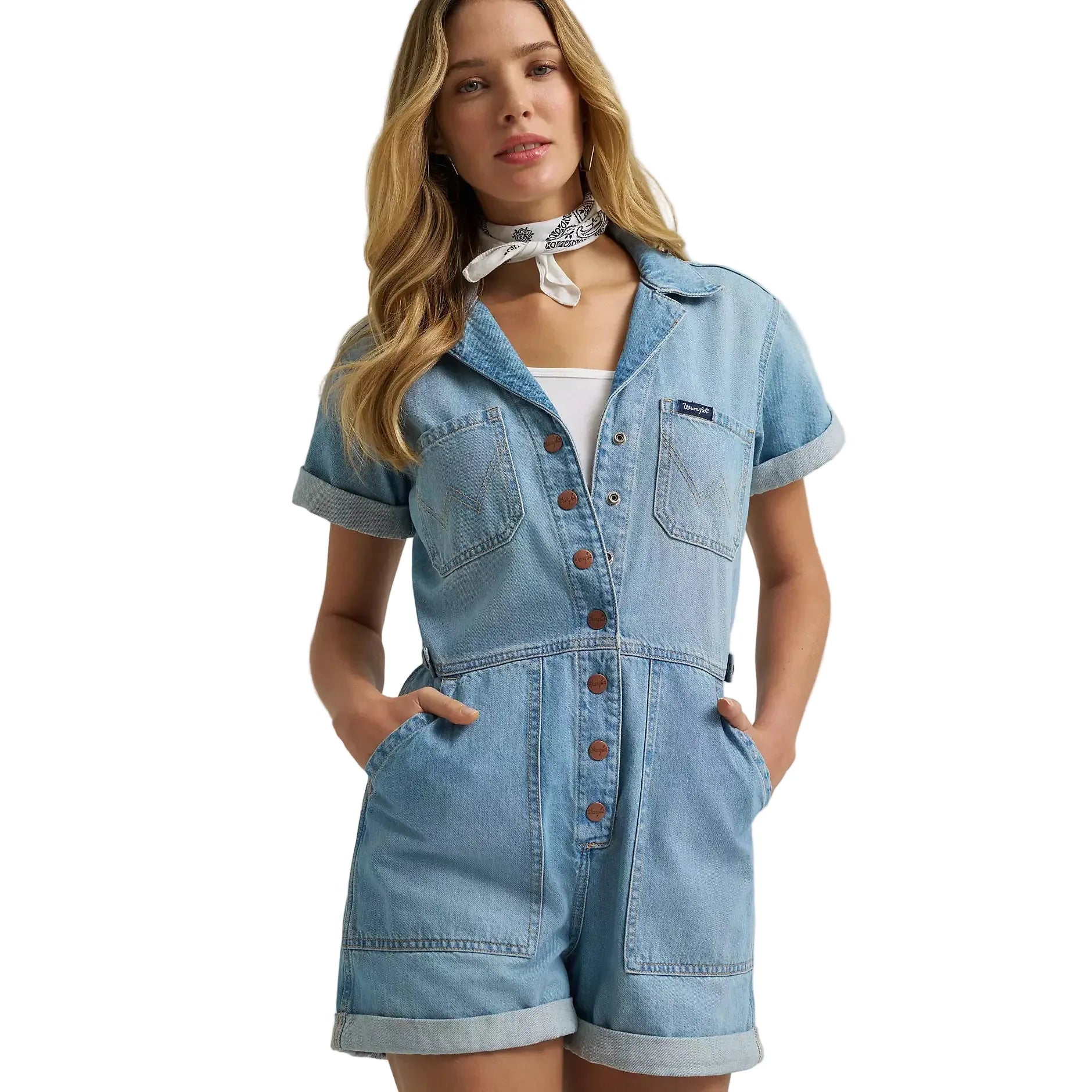 Women's Wrangler Denim Snap Utility Romper 112379510