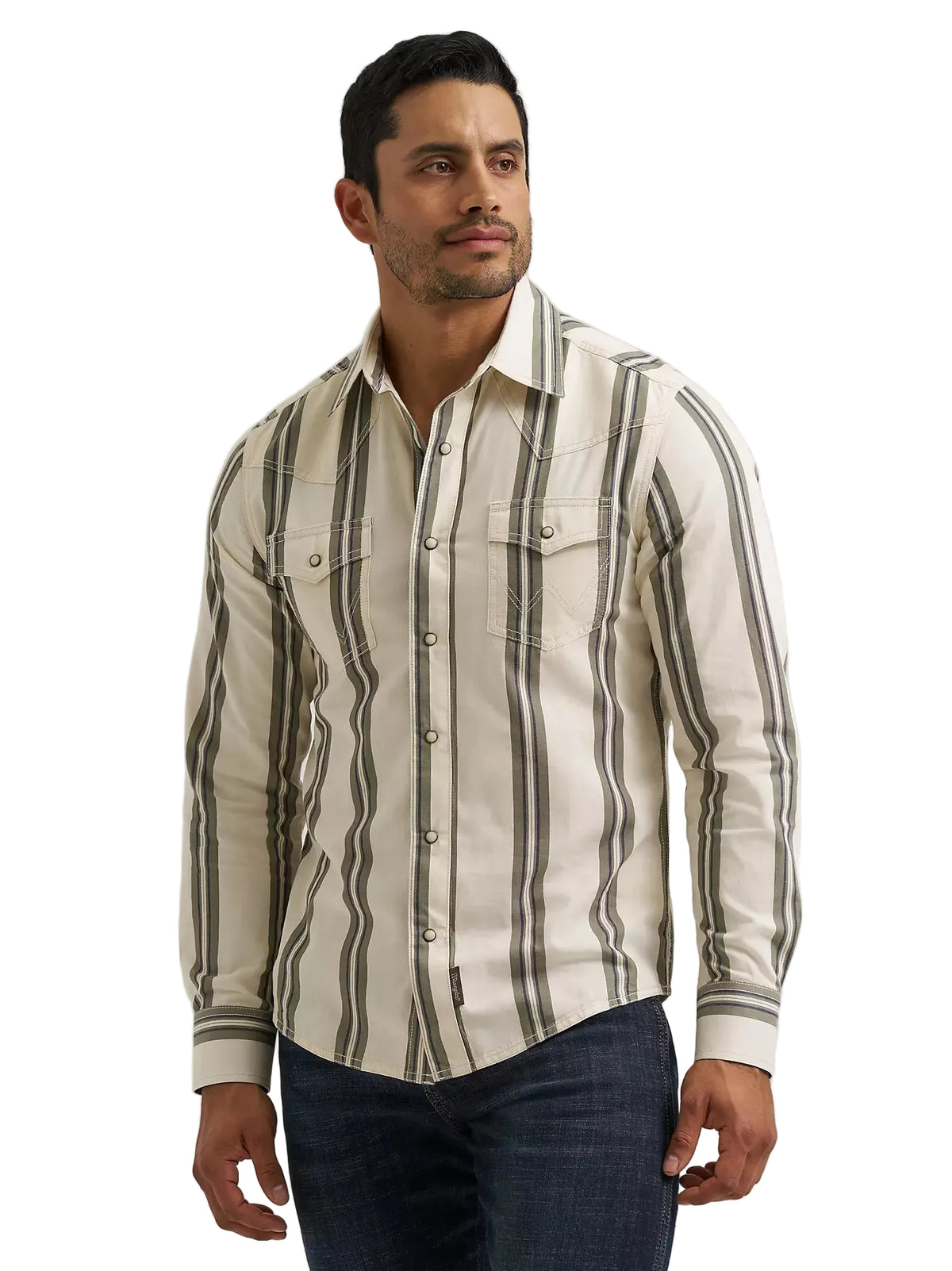 Wrangler Men's Olivine Retro Premium Stripe Western Snap Shirt 112384768