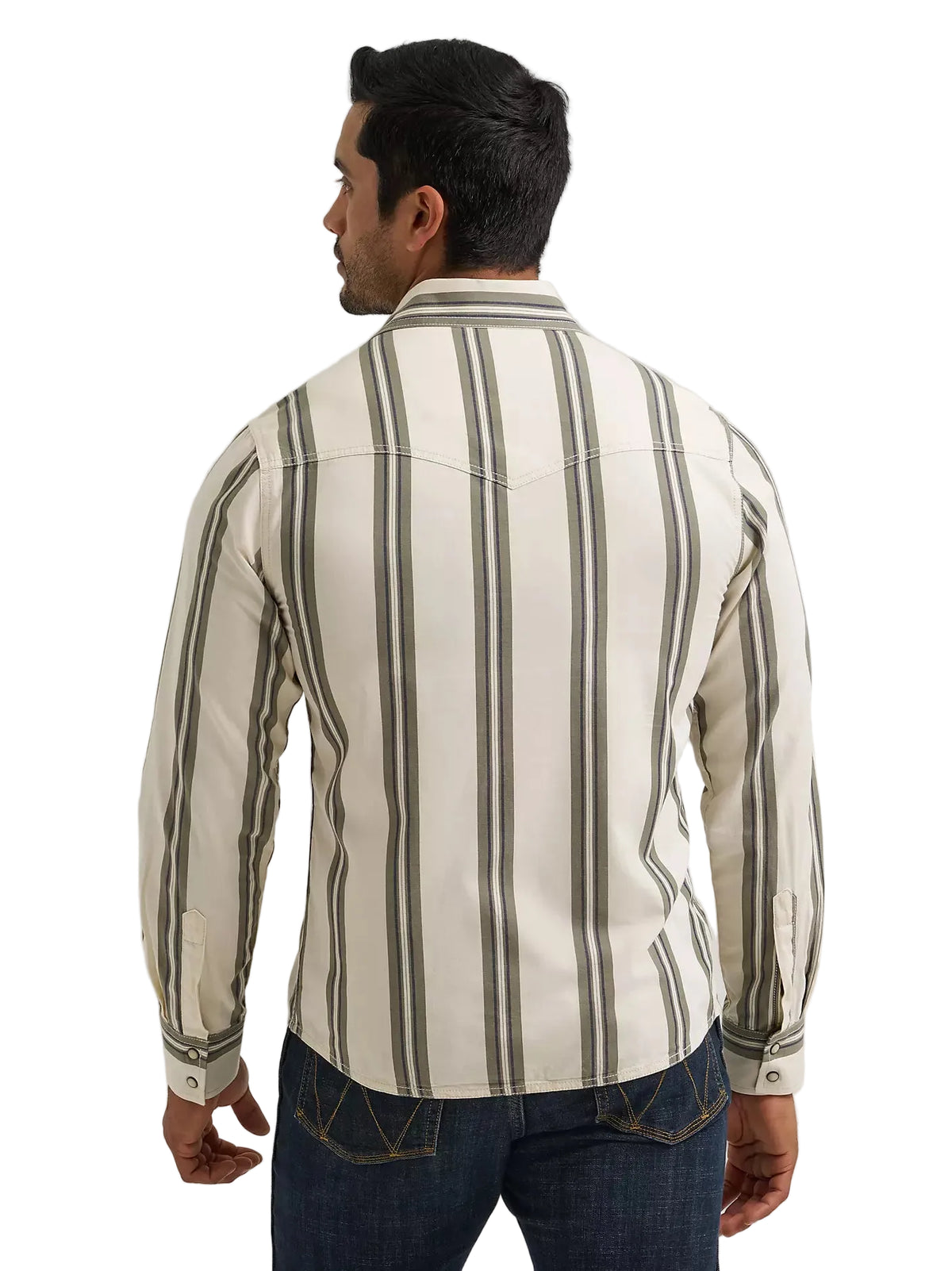 Wrangler Men's Olivine Retro Premium Stripe Western Snap Shirt 112384768