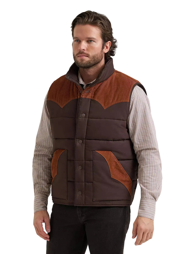 Wrangler Men's Cambridge Brown Corduroy Yoke Puffer Vest 112381922