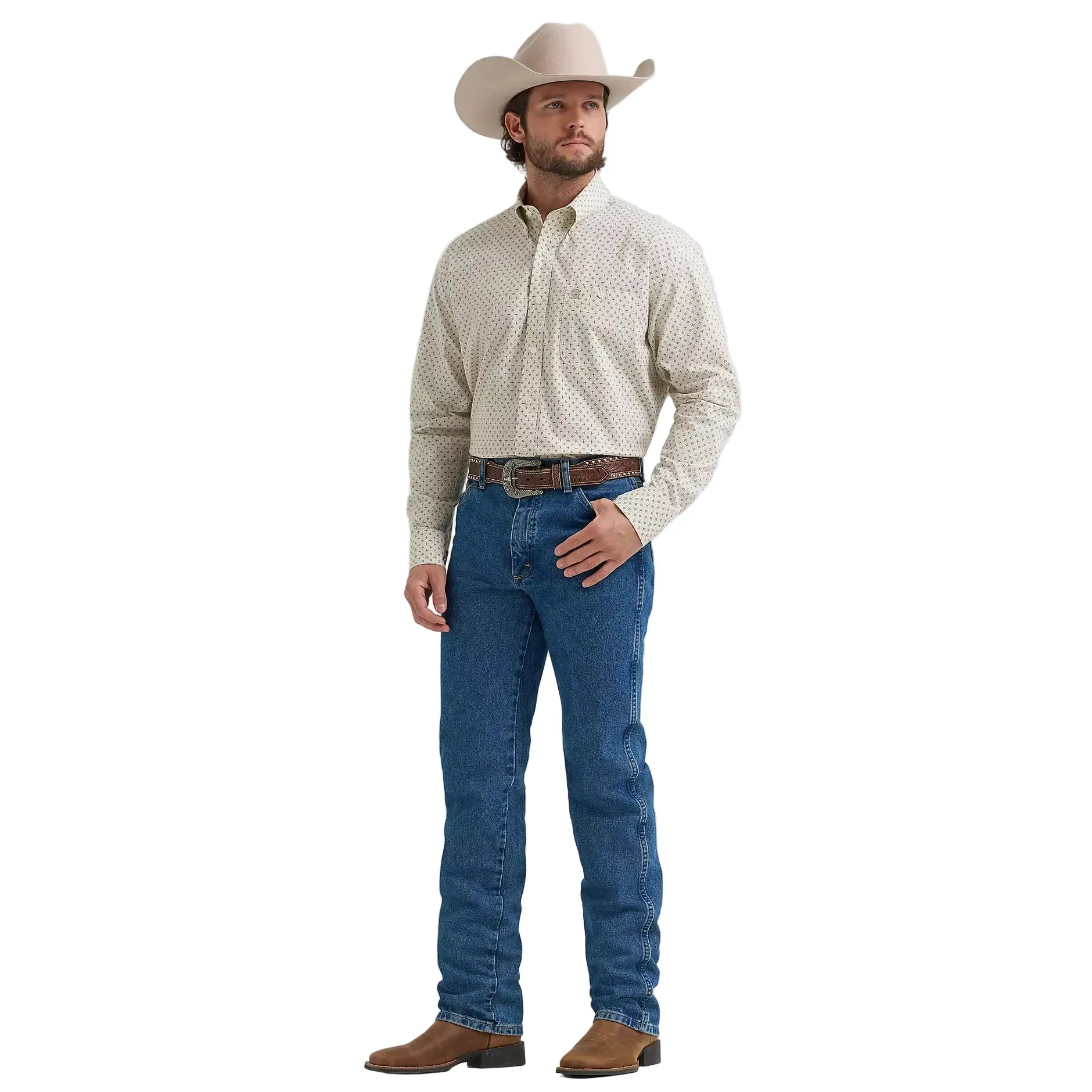 George Strait by Wrangler Men's Geo Print Long Sleeve Button-Down Stre