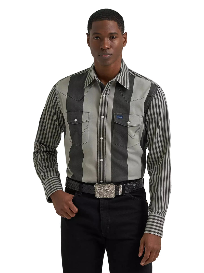 Men's Wrangler Smoky Stripes Vintage-Inspired Brushpopper Western Snap Work Shirt 112381996