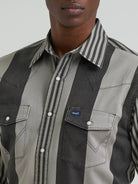 Men's Wrangler Smoky Stripes Vintage-Inspired Brushpopper Western Snap Work Shirt 112381996