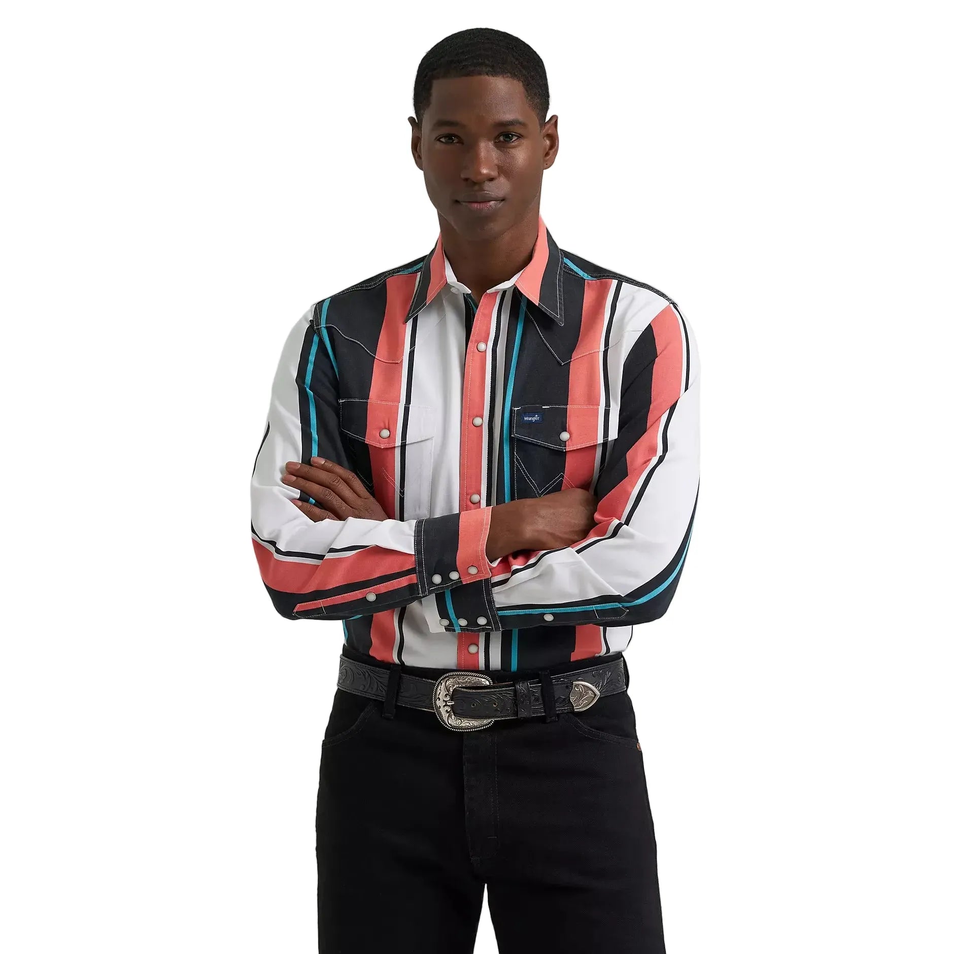 Men's Wrangler Burning Coral Vintage-Inspired Brushpopper Western Snap Work Shirt 112381997