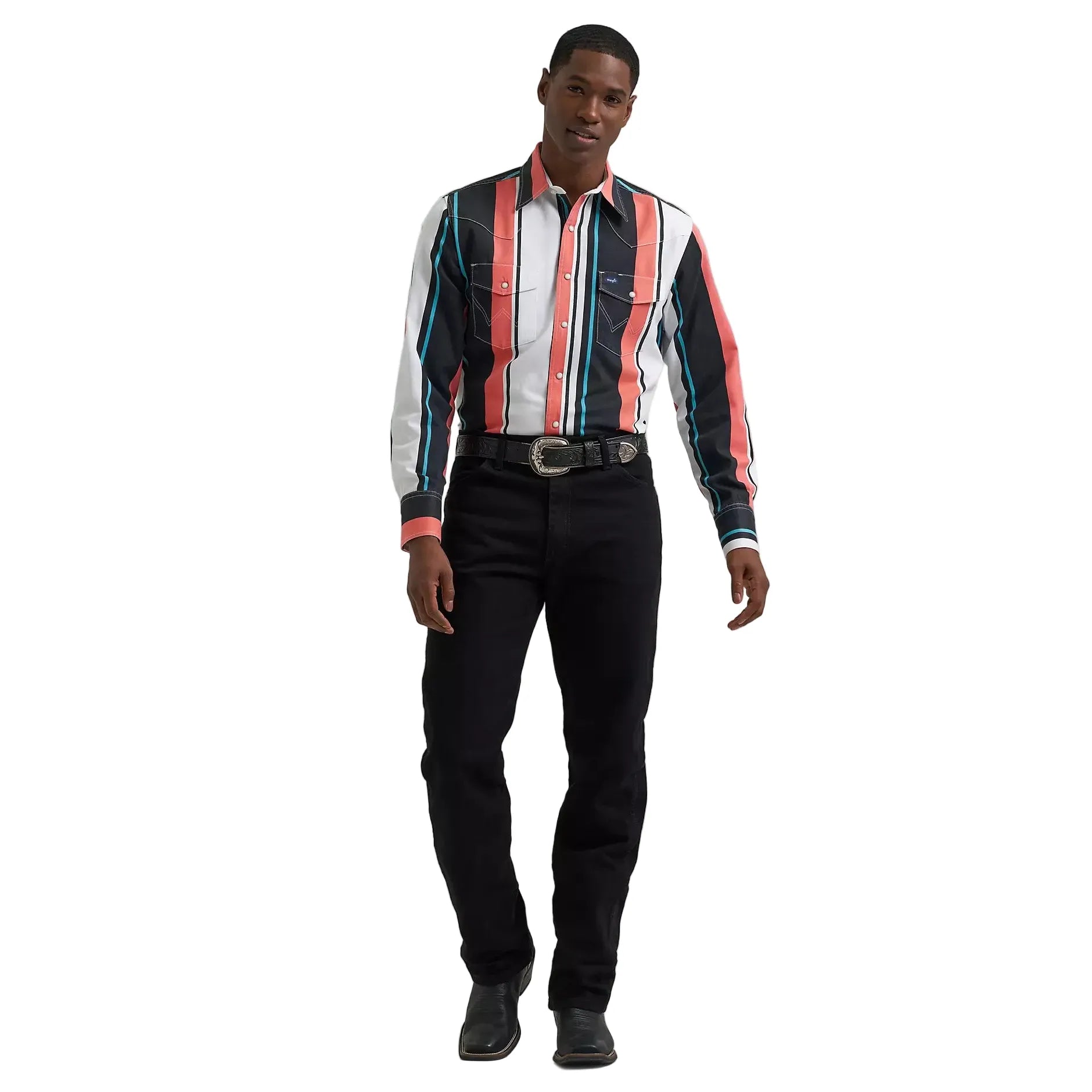 Men's Wrangler Burning Coral Vintage-Inspired Brushpopper Western Snap Work Shirt 112381997