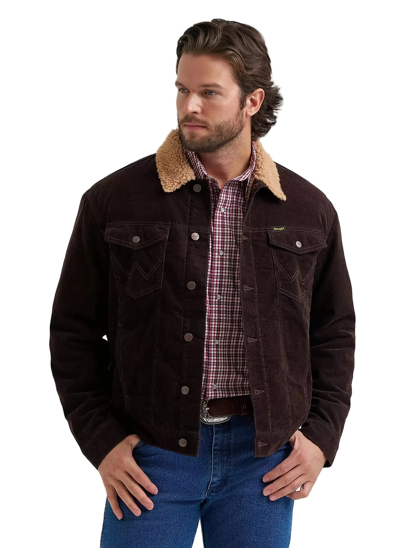 Wrangler Men's Black Coffee Cowboy Cut Sherpa Lined Corduroy Jacket 112382099