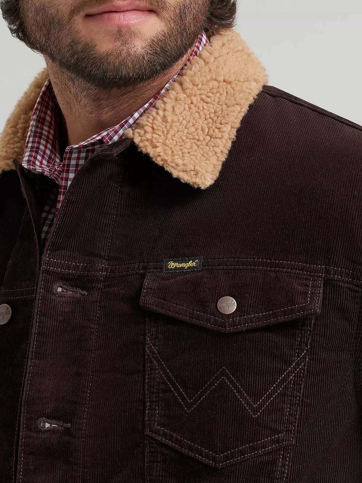 Wrangler Men's Black Coffee Cowboy Cut Sherpa Lined Corduroy Jacket 112382099