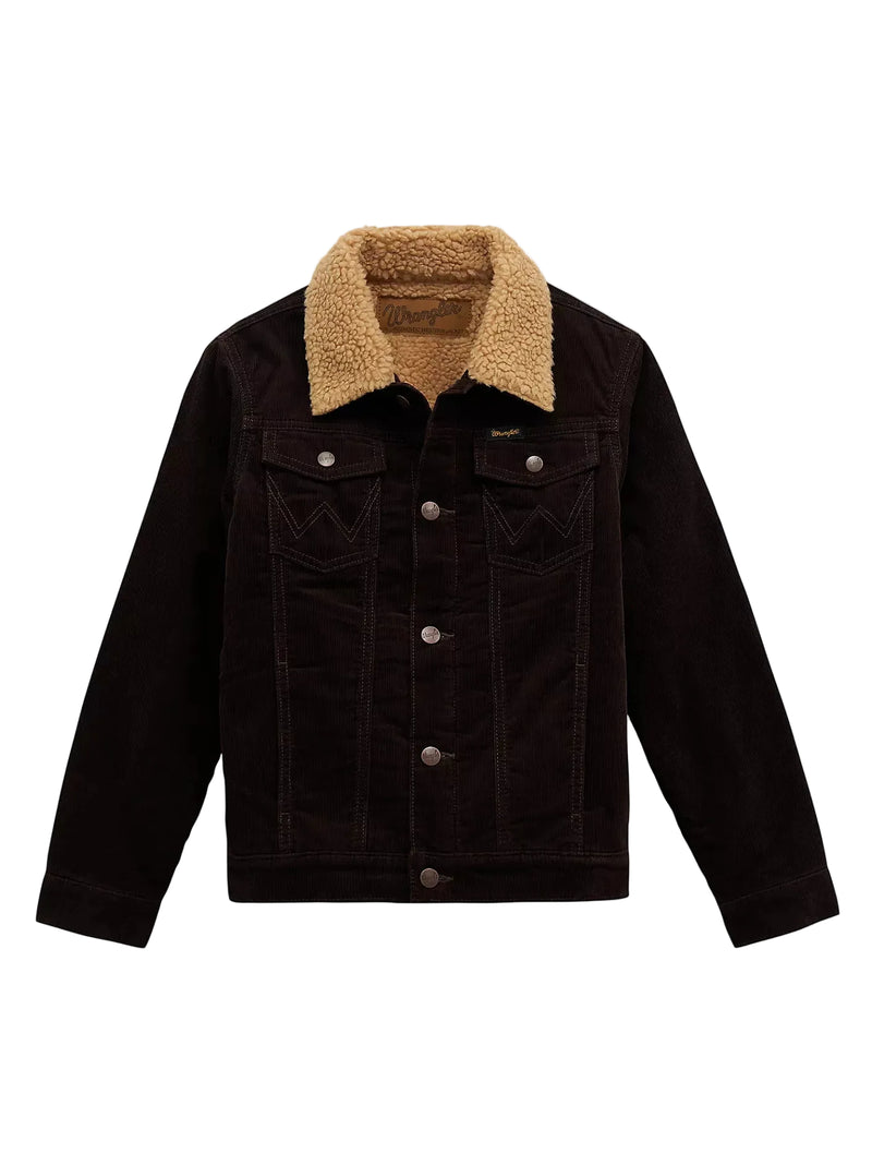 Wrangler Boy's Black Coffee Cowboy Cut Sherpa Lined Corduroy Jacket 112382136