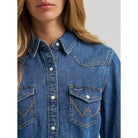 Women's Wrangler Denim Barrel Sleeve Western Snap Shirt 112382693