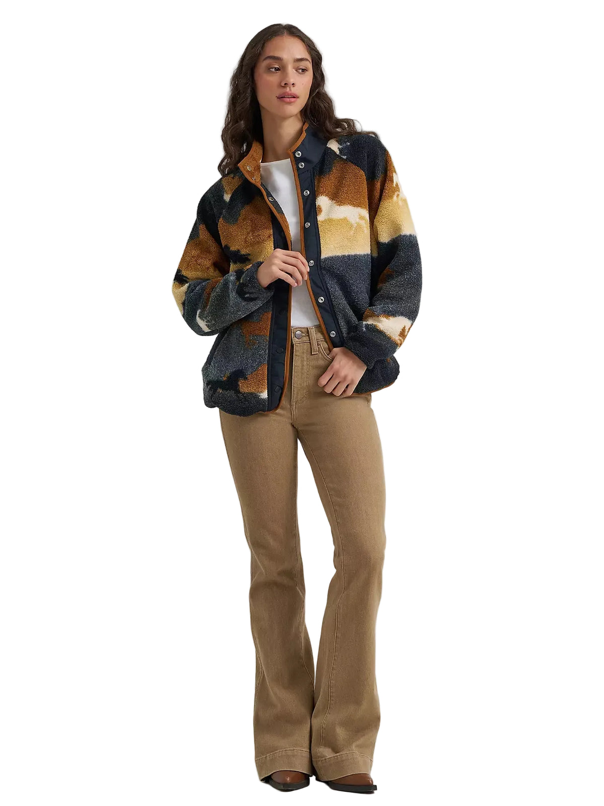 Wrangler Women's Desert Tapestry Hay Away Big Sky Sherpa Snap Jacket 112383035
