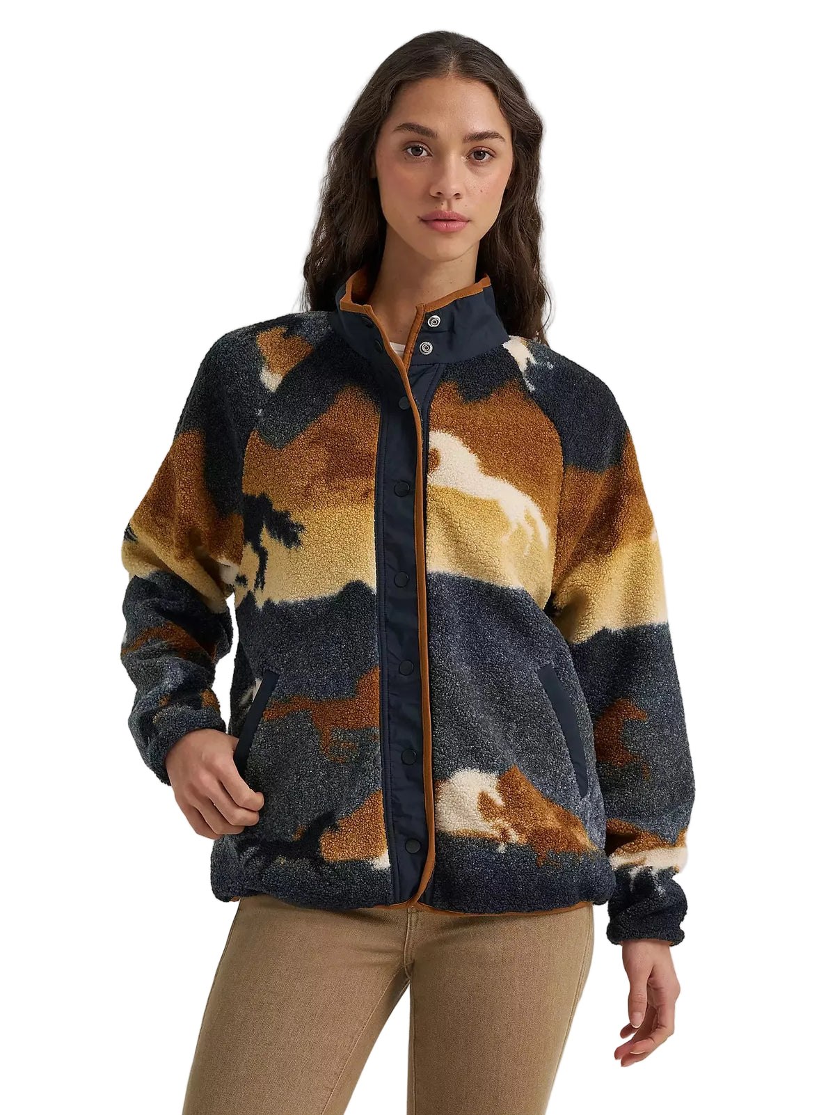 Wrangler Women's Desert Tapestry Hay Away Big Sky Sherpa Snap Jacket 112383035