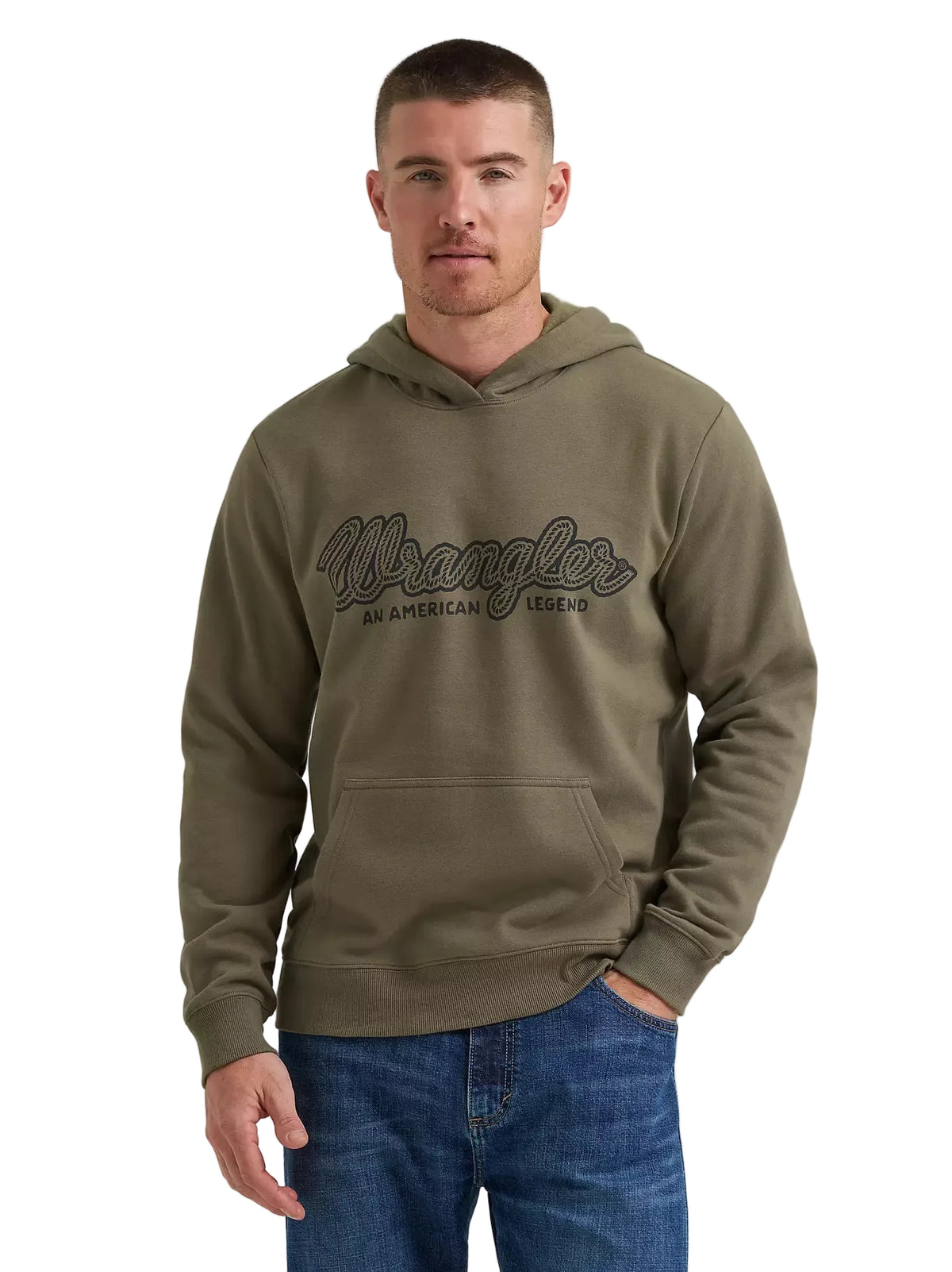 Wrangler Men's Dusty Olive Legacy Script Graphic Pullover Hoodie 112383996