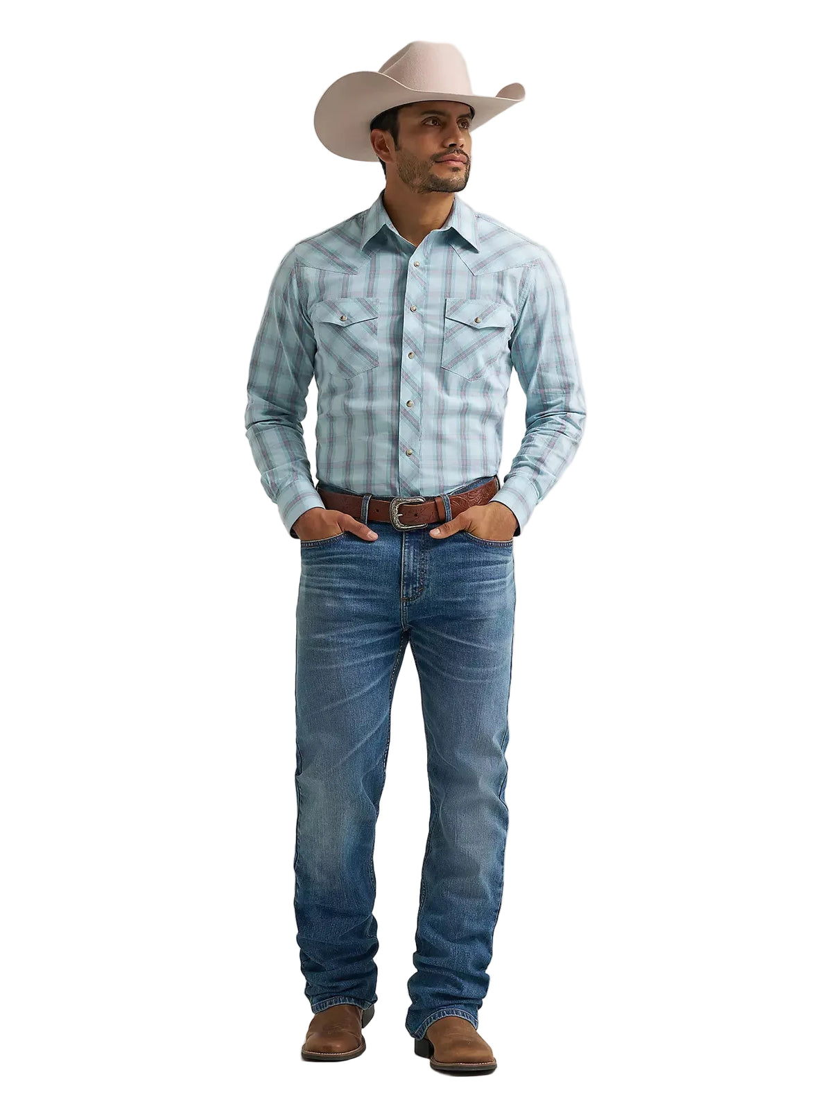 Wrangler Men's Forget Me Blue 20X Competition Advanced Comfort Long Sleeve Western Snap Shirt 112384658