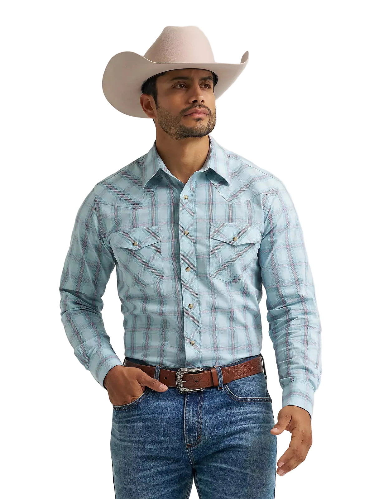 Wrangler Men's Forget Me Blue 20X Competition Advanced Comfort Long Sleeve Western Snap Shirt 112384658