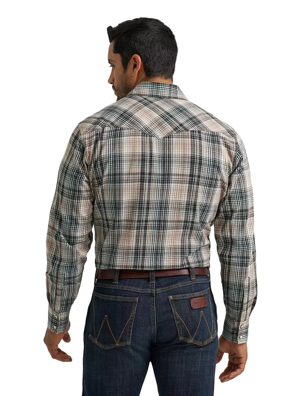 Wrangler Men's Chocolate Spruce Retro Premium Long Sleeve Western Snap Plaid Shirt 112384760
