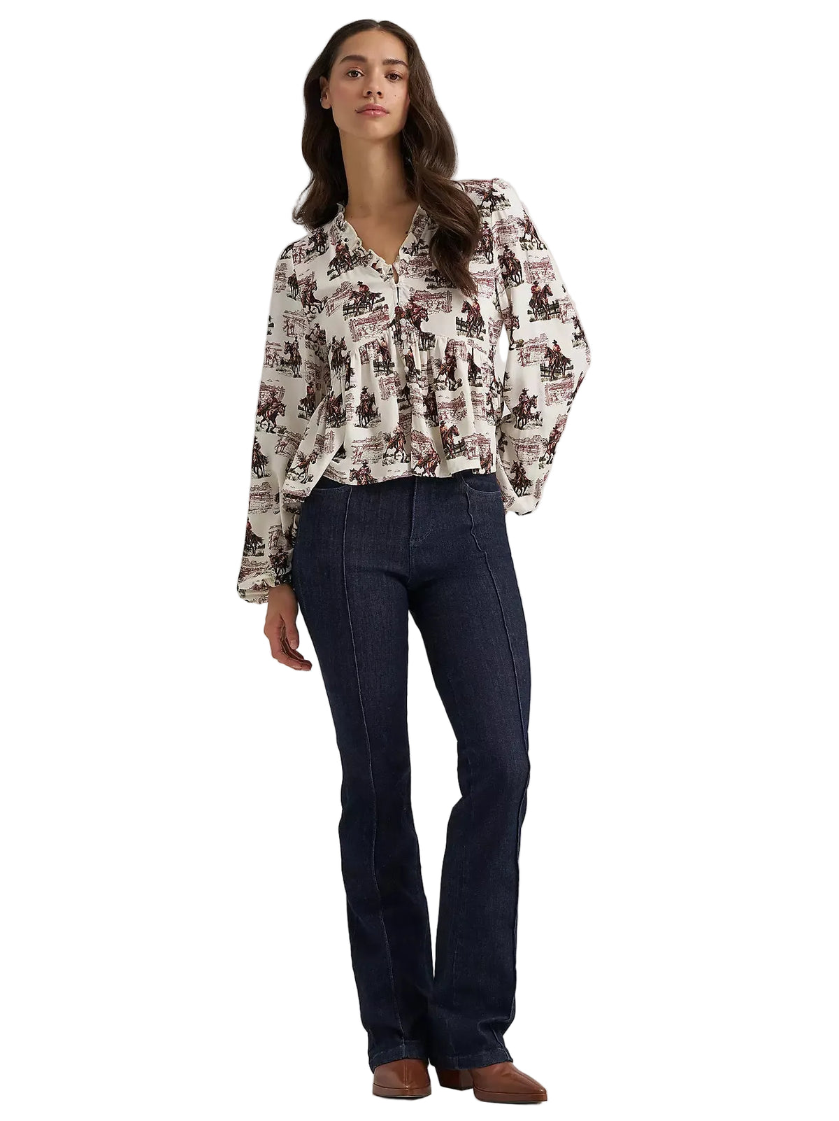 Wrangler Women's White Ranch Print Juliet Blouse 112385318