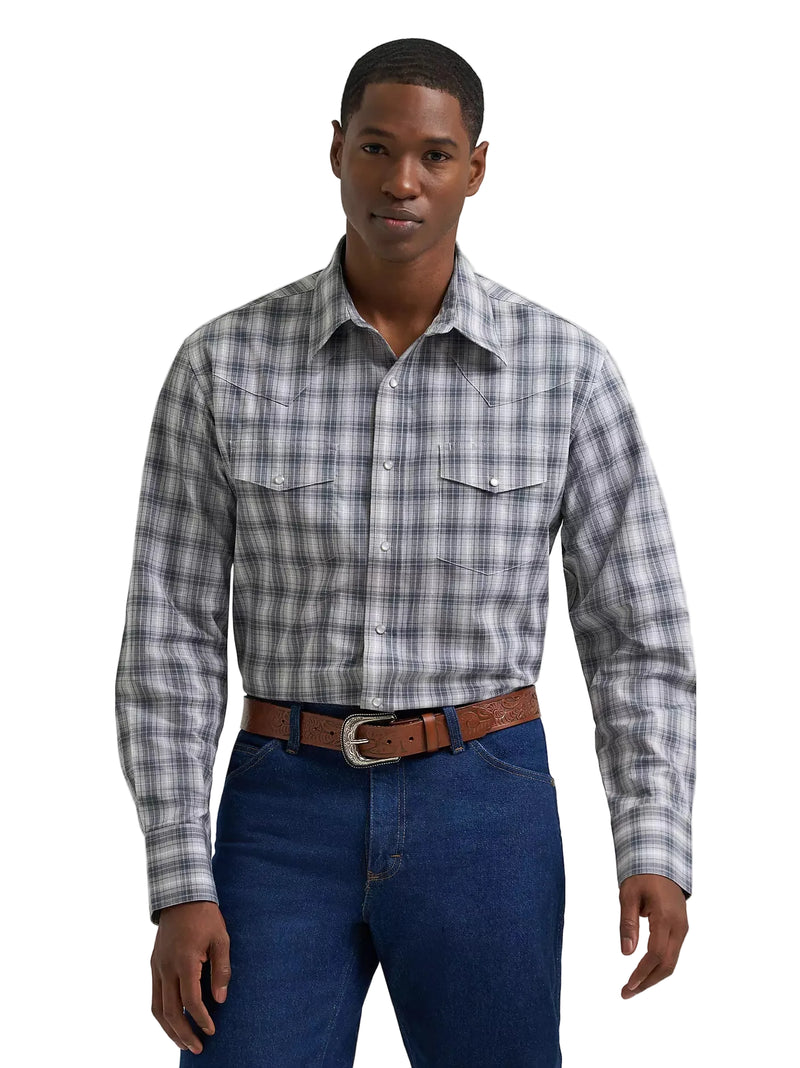 Wrangler Men's Frontier Stone Wrinkle Resist Long Sleeve Western Snap Plaid Shirt 112385339