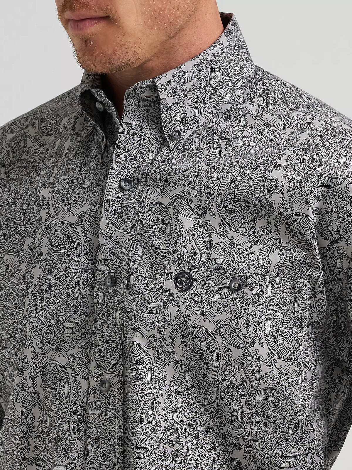 Wrangler Men's Heritage Ash George Strait Long Sleeve Button Down One Pocket Shirt 112385358