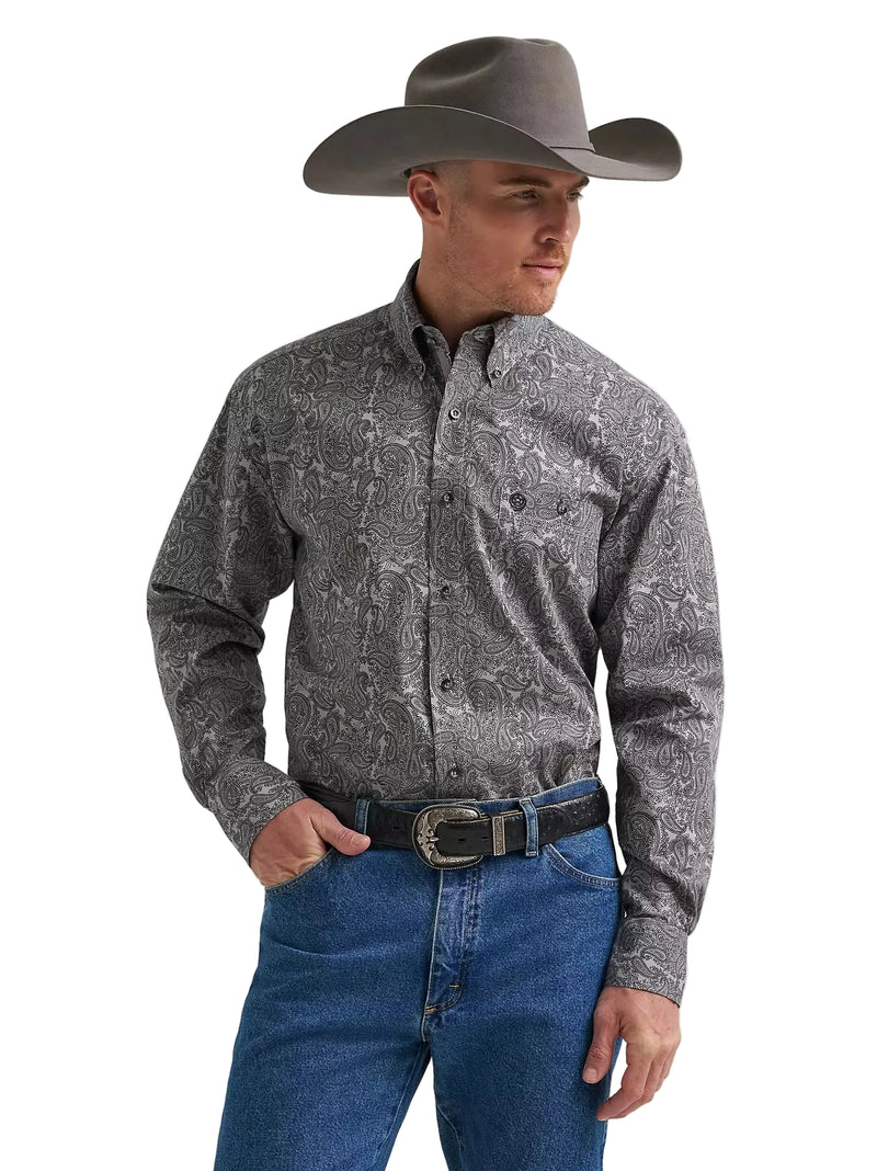 Wrangler Men's Heritage Ash George Strait Long Sleeve Button Down One Pocket Shirt 112385358