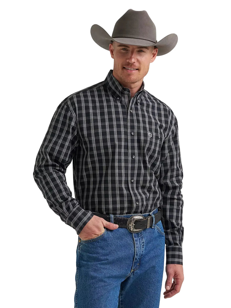 Wrangler Men's Campfire Black George Strait Long Sleeve Button Down One Pocket Shirt 112385359