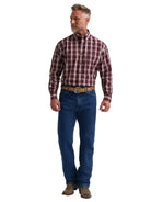 Wrangler Men's Merlot Plaid George Strait Long Sleeve Button Down One Pocket Shirt 112385370