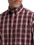 Wrangler Men's Merlot Plaid George Strait Long Sleeve Button Down One Pocket Shirt 112385370