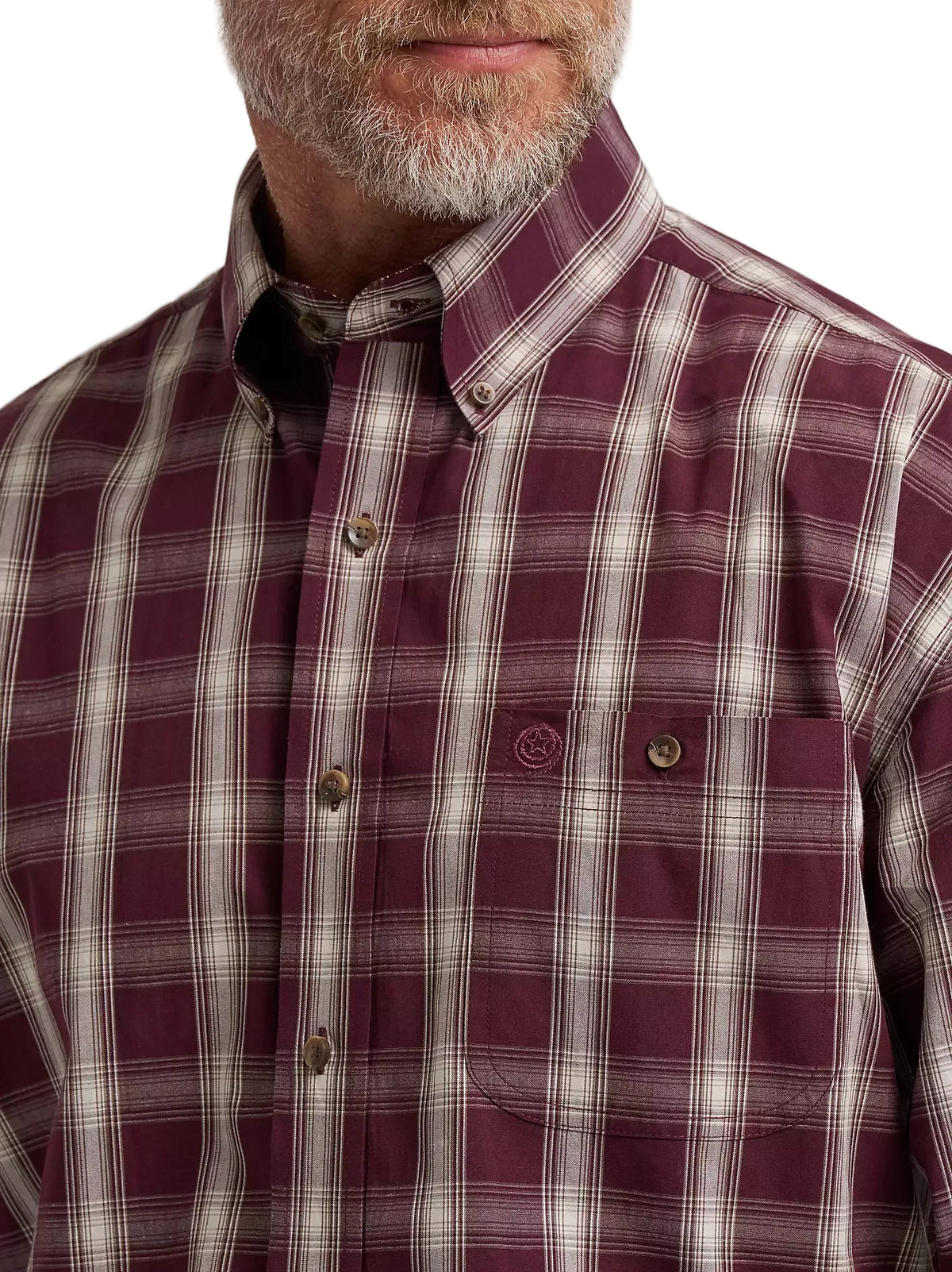 Wrangler Men's Merlot Plaid George Strait Long Sleeve Button Down One Pocket Shirt 112385370