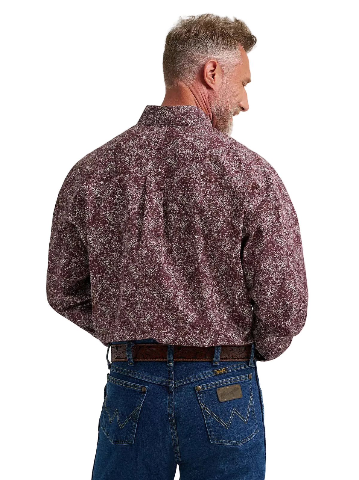 Wrangler Men's Garnet Paisley George Strait Long Sleeve Button Down Shirt 112385373