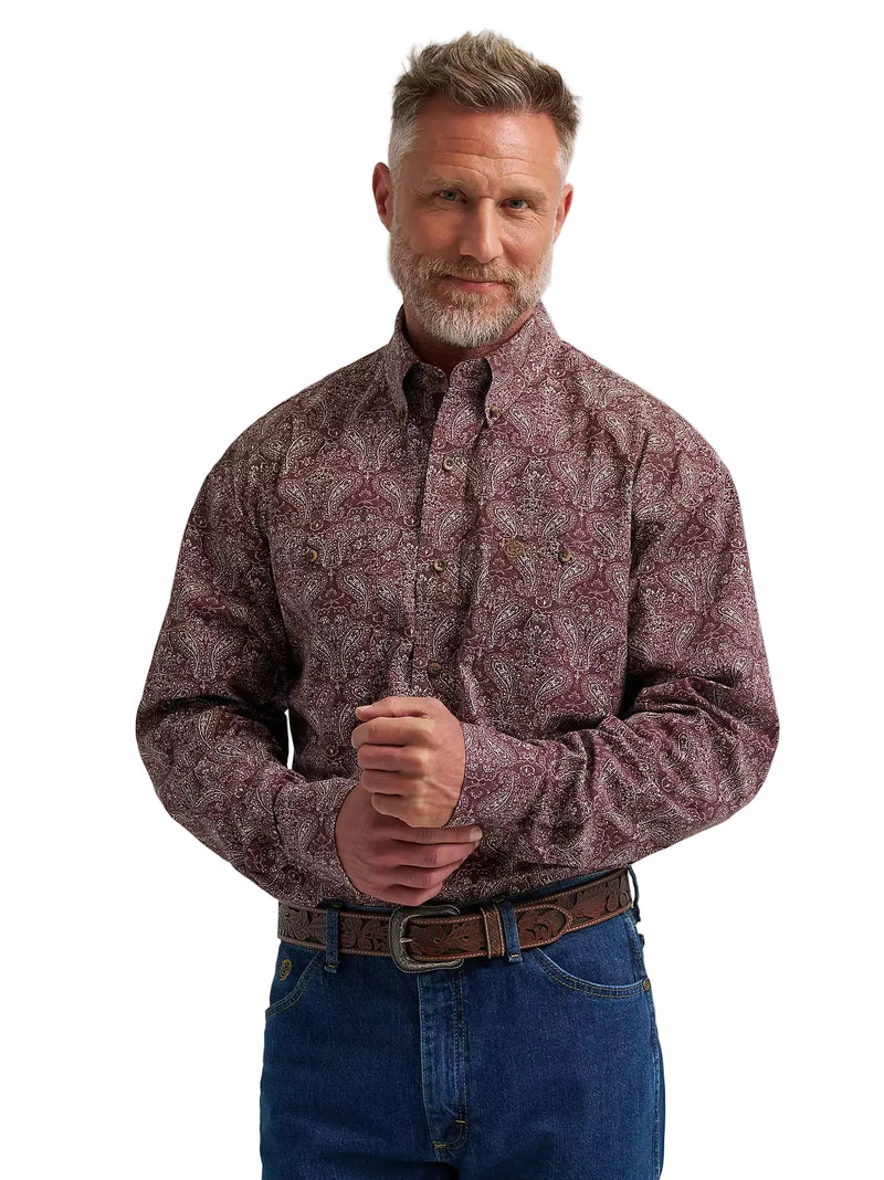 Wrangler Men's Garnet Paisley George Strait Long Sleeve Button Down Shirt 112385373