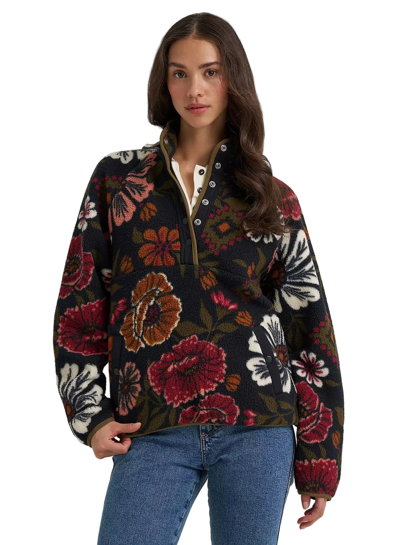 Wrangler Women's Black Floral Big Sky Sherpa Snap Pullover 112385381