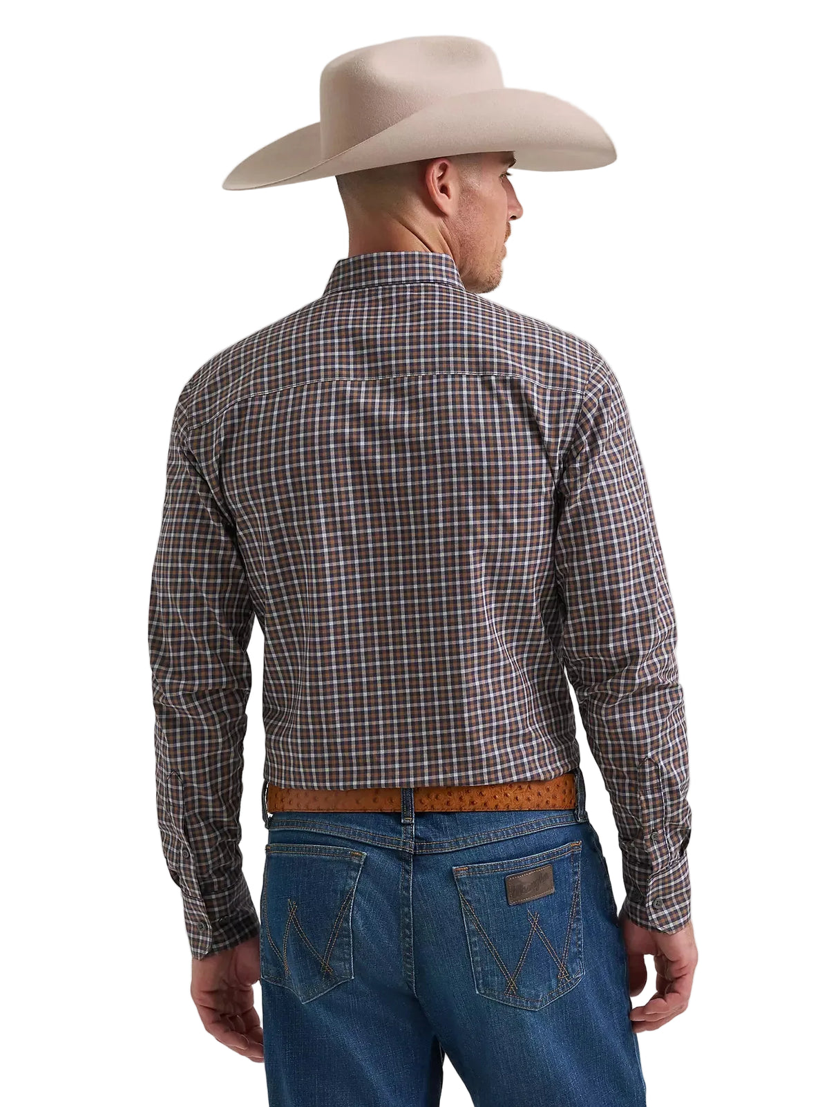 Wrangler Men's Indigo Check Cody Johnson One Pocket Button Down Shirt 112385454