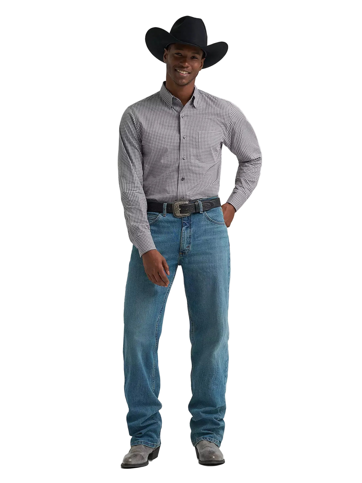 Wrangler Men's Iron Microcheck Cody Johnson One Pocket Button Down Shirt 112385471