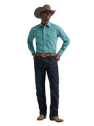 Wrangler Men's Dusky Teal Retro Long Sleeve Sawtooth Snap Pocket Western Shirt 112385603