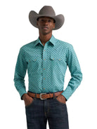 Wrangler Men's Dusky Teal Retro Long Sleeve Sawtooth Snap Pocket Western Shirt 112385603